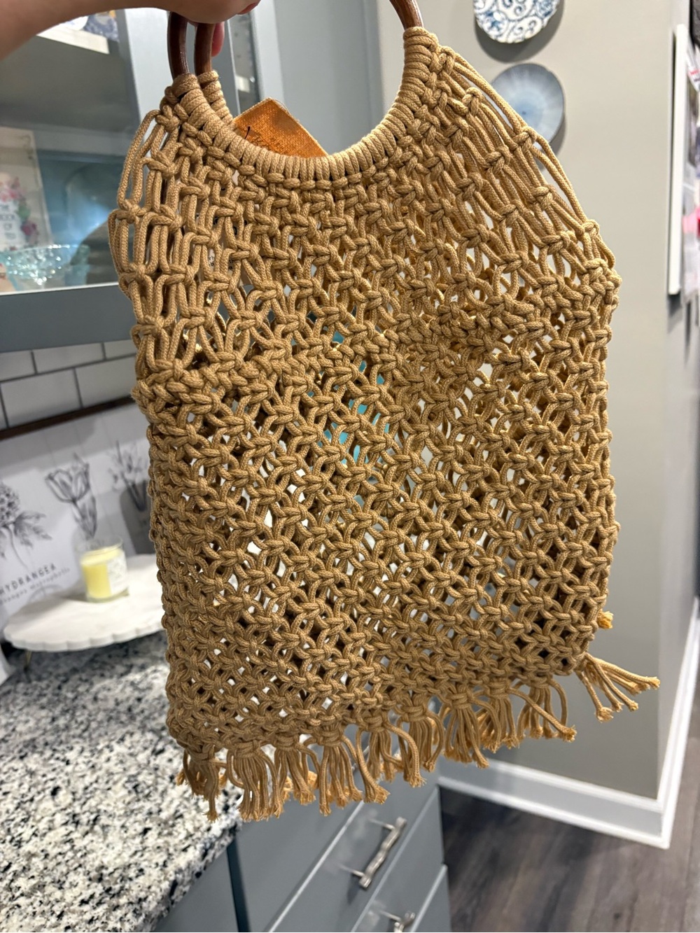 Rag & Co Woven Macramé Tote in Tan - Picture 6 of 7